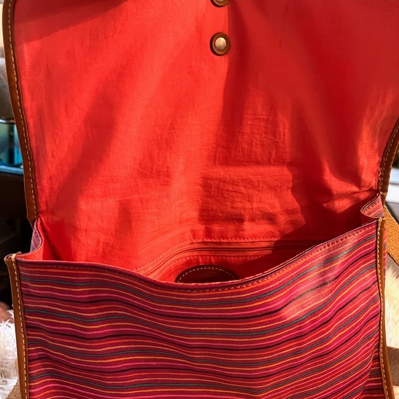 Fossil Keyper Striped Coated Canvas Crossbody Bag Pink Multicolor 12" x 10" x 4 - Picture 7 of 9